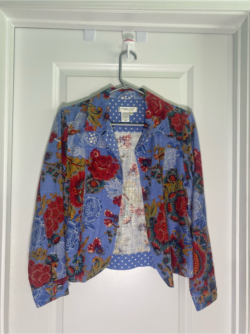 Vintage Coldwater Creek Floral Tapestry Linen Blend Jacket Petite Small PS BoHo